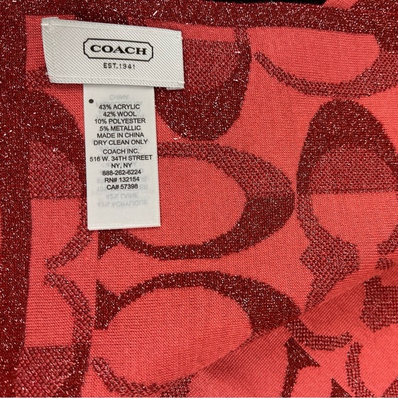 Coach Signature C Scarf Large Font Metallic Red Tones RN#132154 - Picture 2 of 9